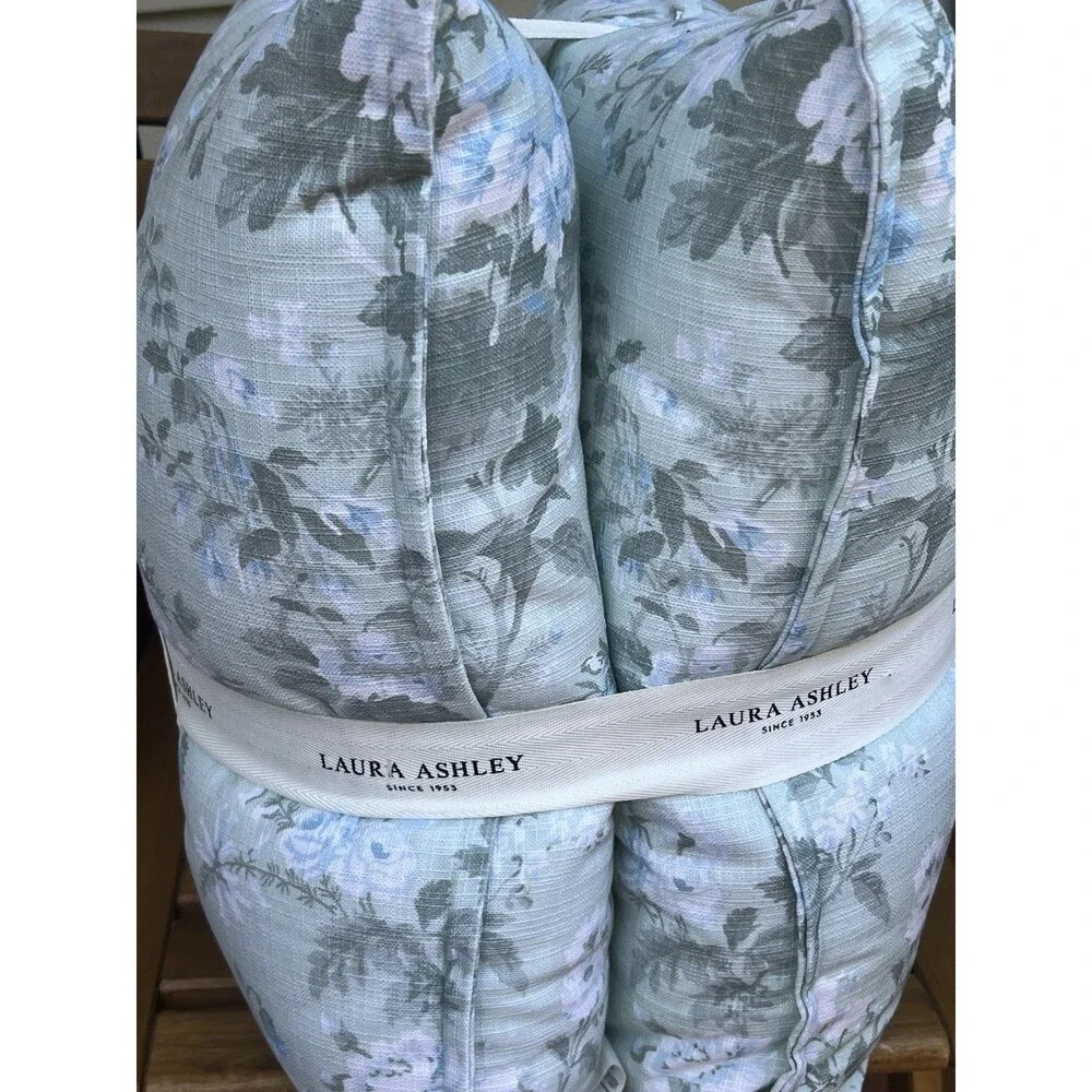 Laura Ashley Serene Dream Set of 2 Decorative Pillows Sage Green Blue Floral New